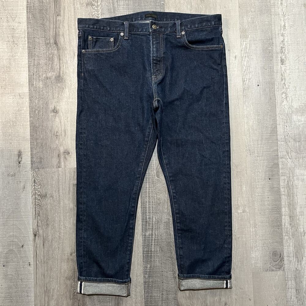 Uniqlo Jeans Mens Indigo Selvedge Straight Denim Raw Dark Wash Size 38x27.5